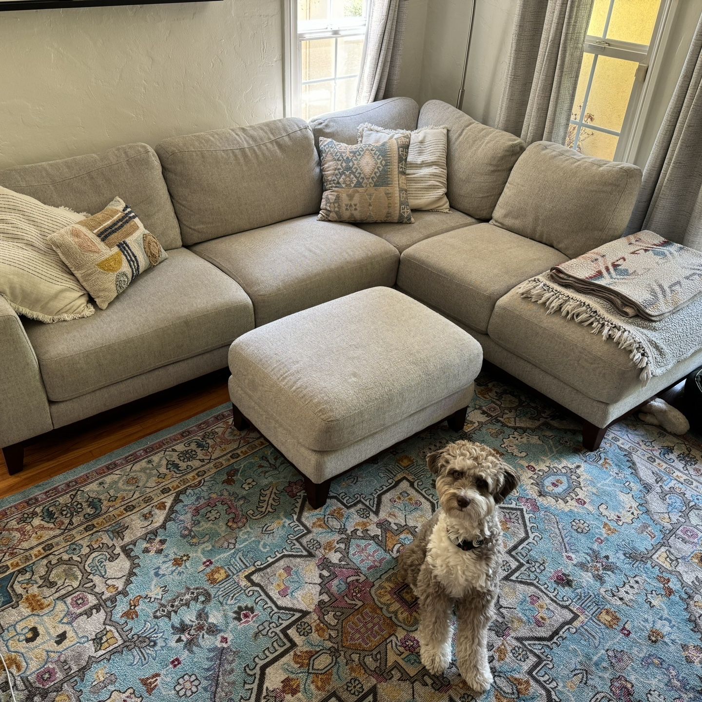 Living Spaces Amherst Cobblestone 2 Piece Sectional Right Arm Facing Chaise And Ottoman for Sale in Los Angeles CA OfferUp