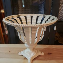 Vintage Heavy Off White Weighted Metal Vase