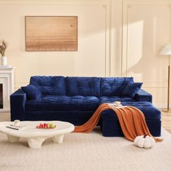 Modular Sectional Sofa, 102" L-Shaped Corduroy Couch, Set of Soft Upholstered Cloud Couch with Ottoman, Black