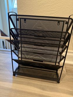 tier black metal mesh wall-mount or desktop document and file organizer