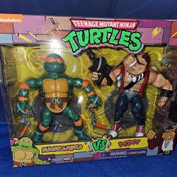 Playmates Teenage Mutant Ninja Turtles Michaelangelo Vs Bebop  -Sealed & New-