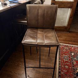 Modern Brown Leather Counter Stools – Black Metal Base (Set of 4)