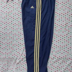 Vintage Adidas Large Windbreaker Blue & Gold Adjustable Ankle Cuffs Pants