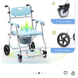 New Rolling Foldable Shower Wheelchair w/Commode