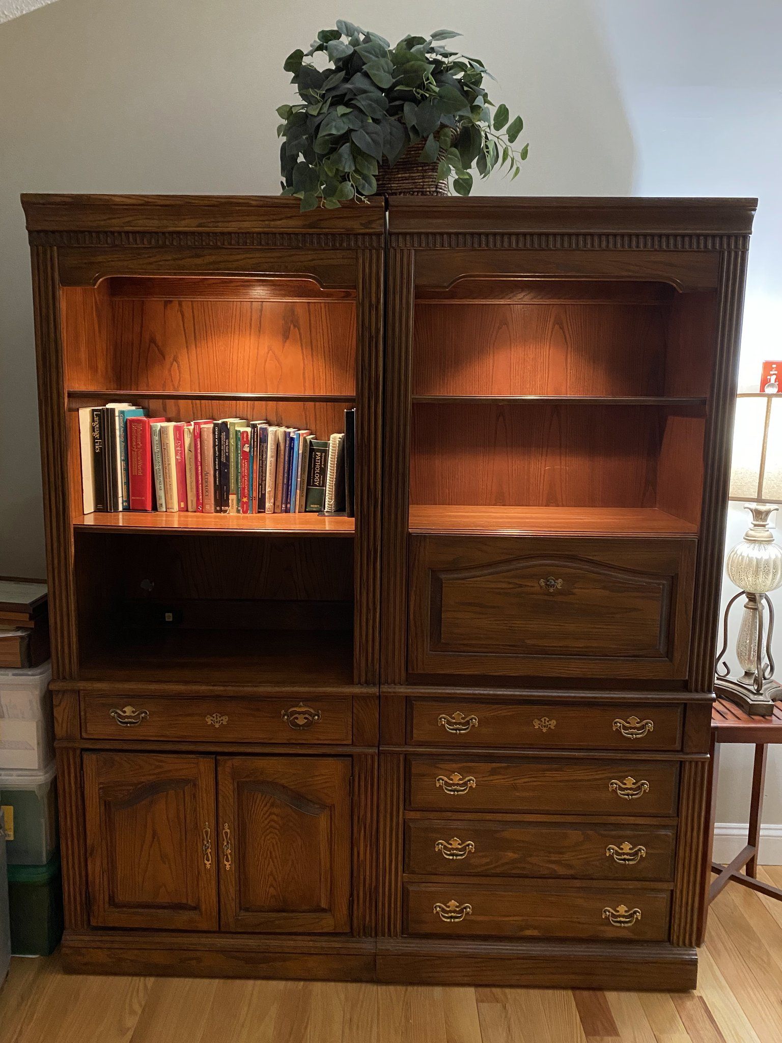 Solid Wood Book Case With Shelves , Cabinets ,draws