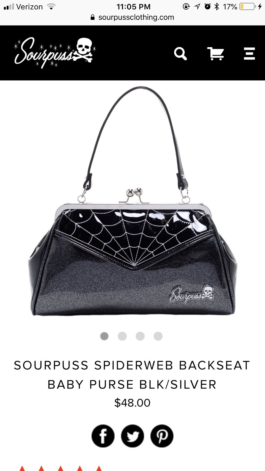 Rockabilly Sourpuss Spiderweb Backseat Baby Purse Black/Silver