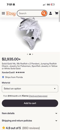 Silver redfish pendant 1/4 of the price
