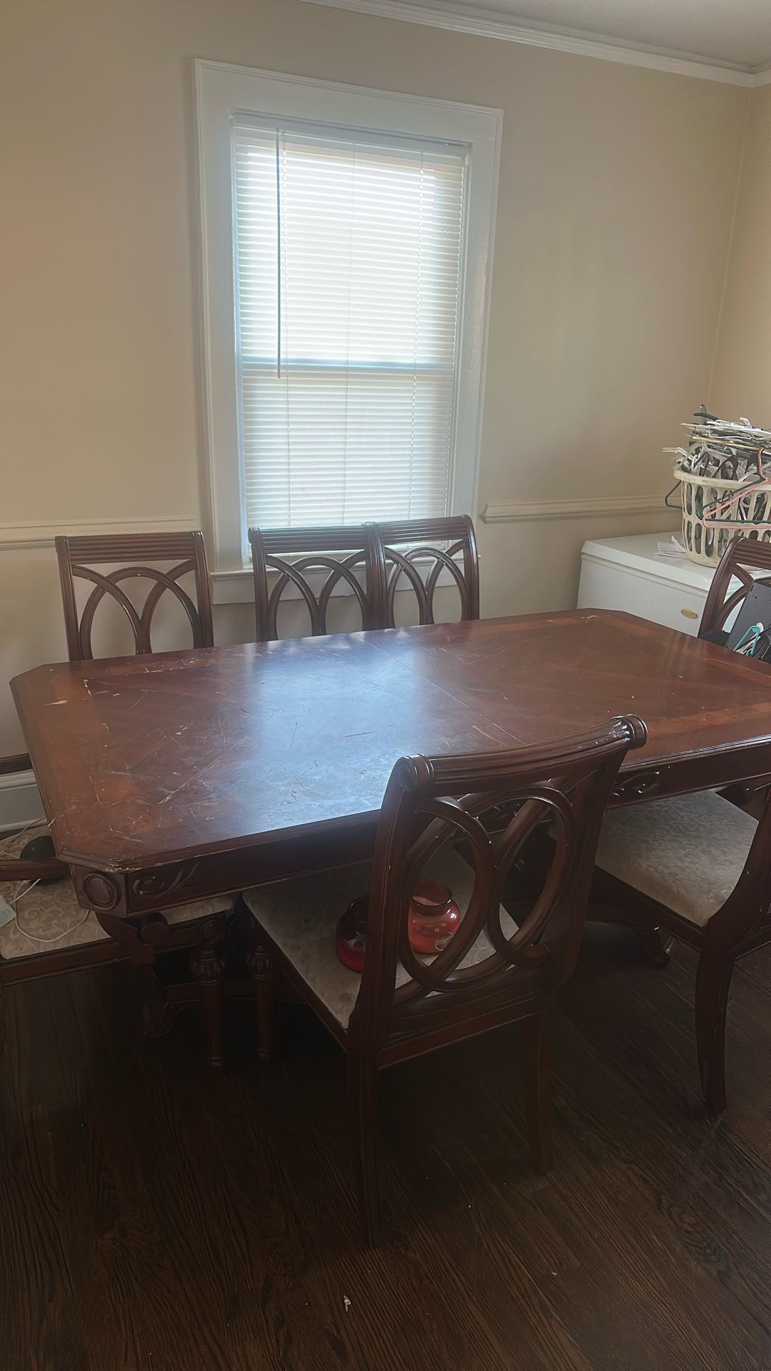 Solid Wood Dining Table + 7 Chairs – Heavy, Quality Set – $150 (Must Sell)