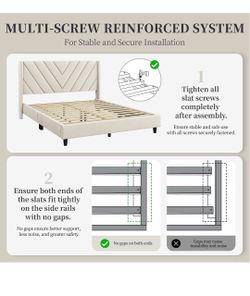 Bed Frame Queen Size Color Beige - Base para Cama Tamaño Queen Color Beige