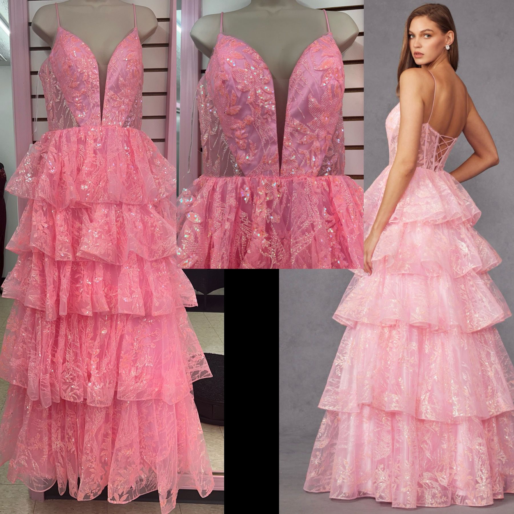 New With Tags Pink Sparkle Tulle Ruffle Ball Gown $325
