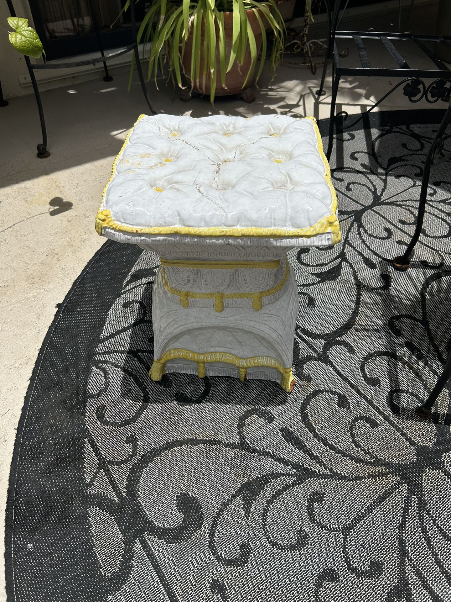 Vintage Italian Majolica Ceramic Garden Stool / Seat – Tufted Cushion Design – Made in Italy