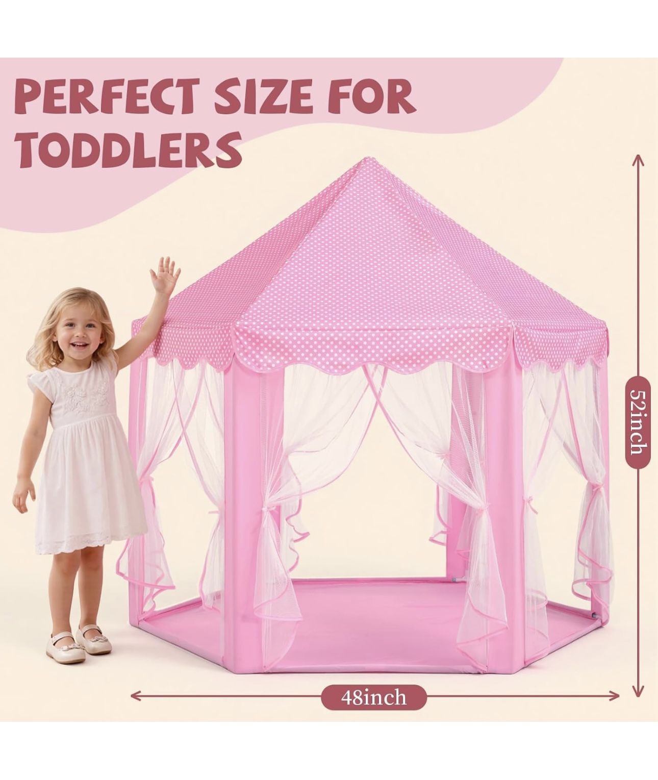 Sumbababy Princess Castle Tent for Girls Fairy Play Tents for Kids Hexagon Playhouse with Fairy Star Lights Toys for Children or Toddlers Indoor or Ou