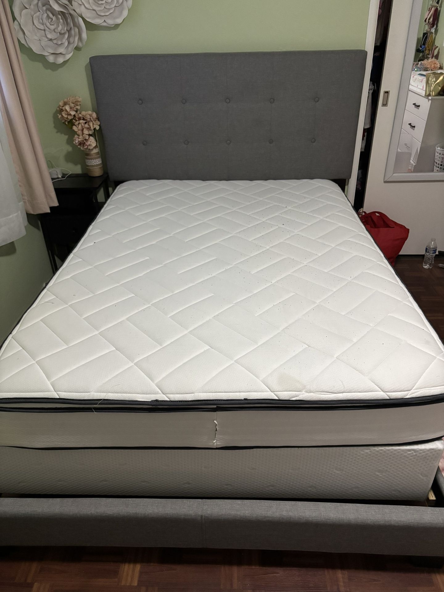 Full Size Bed, With Frame, Box Spring Mattress 