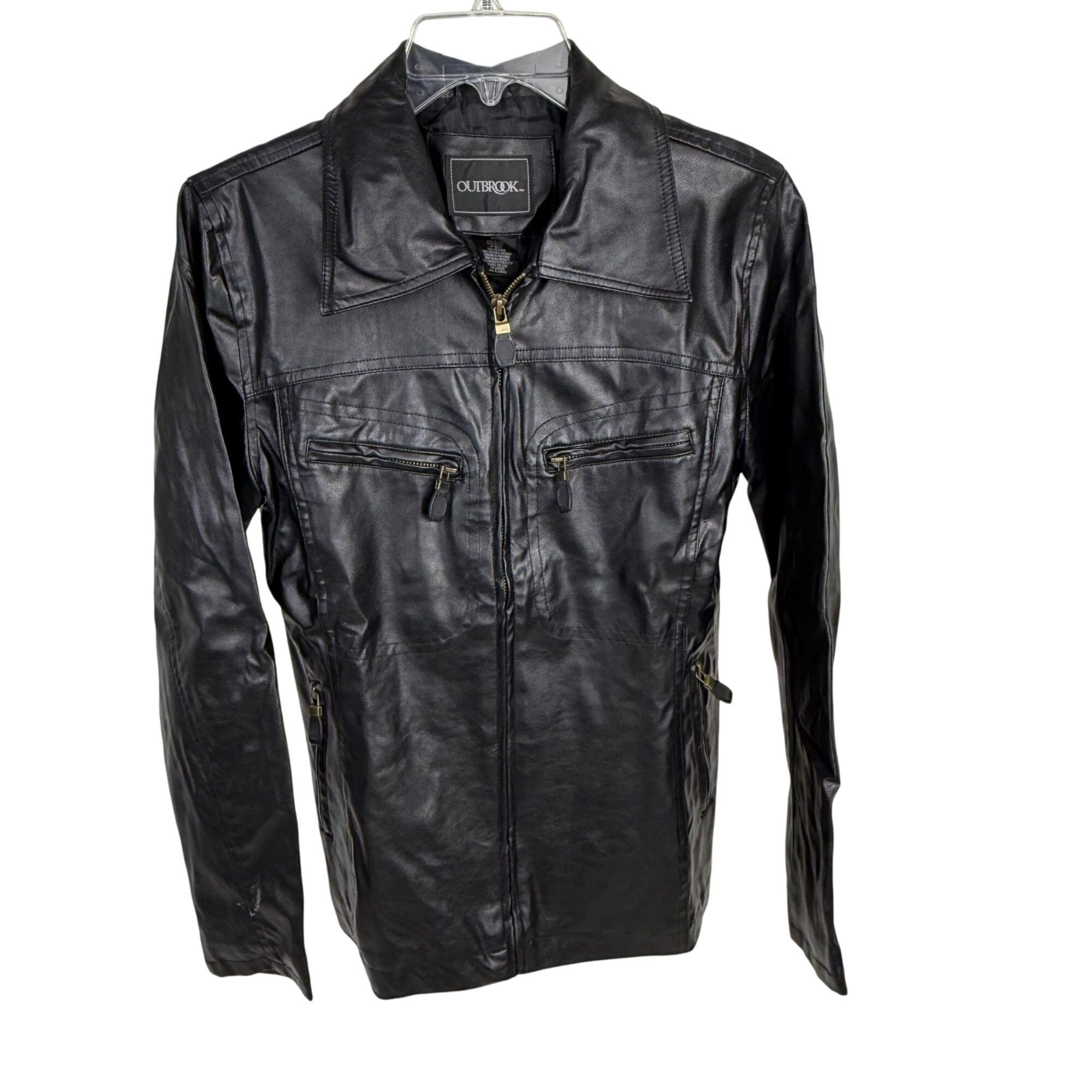 Woman's Outbrook Black Faux-Leather Zip-Front Jacket Size S