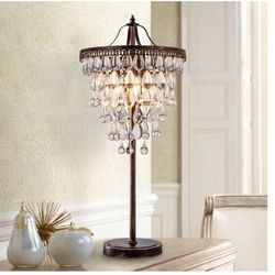 TOCHIC 3 Lights Crystal Table Lamp for Living Room, Bedside Table Lamp for Bedroom Dimmable Control, 28" Tall Bronze Antique Modern Desk =Z3-537