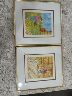 Set of 2 limited edition colored lithograph entitled "Batter Up" and “Wind-up”by artist William Coty