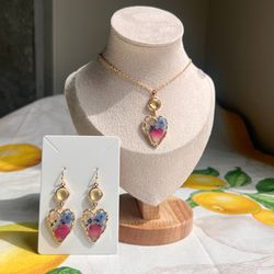 Jewelry Set Floral Flower Petals Colorful Summer Abstract Resin Heart Fun
