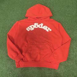 Orange Sp5der Worldwide Rhinstone Web Hoodie