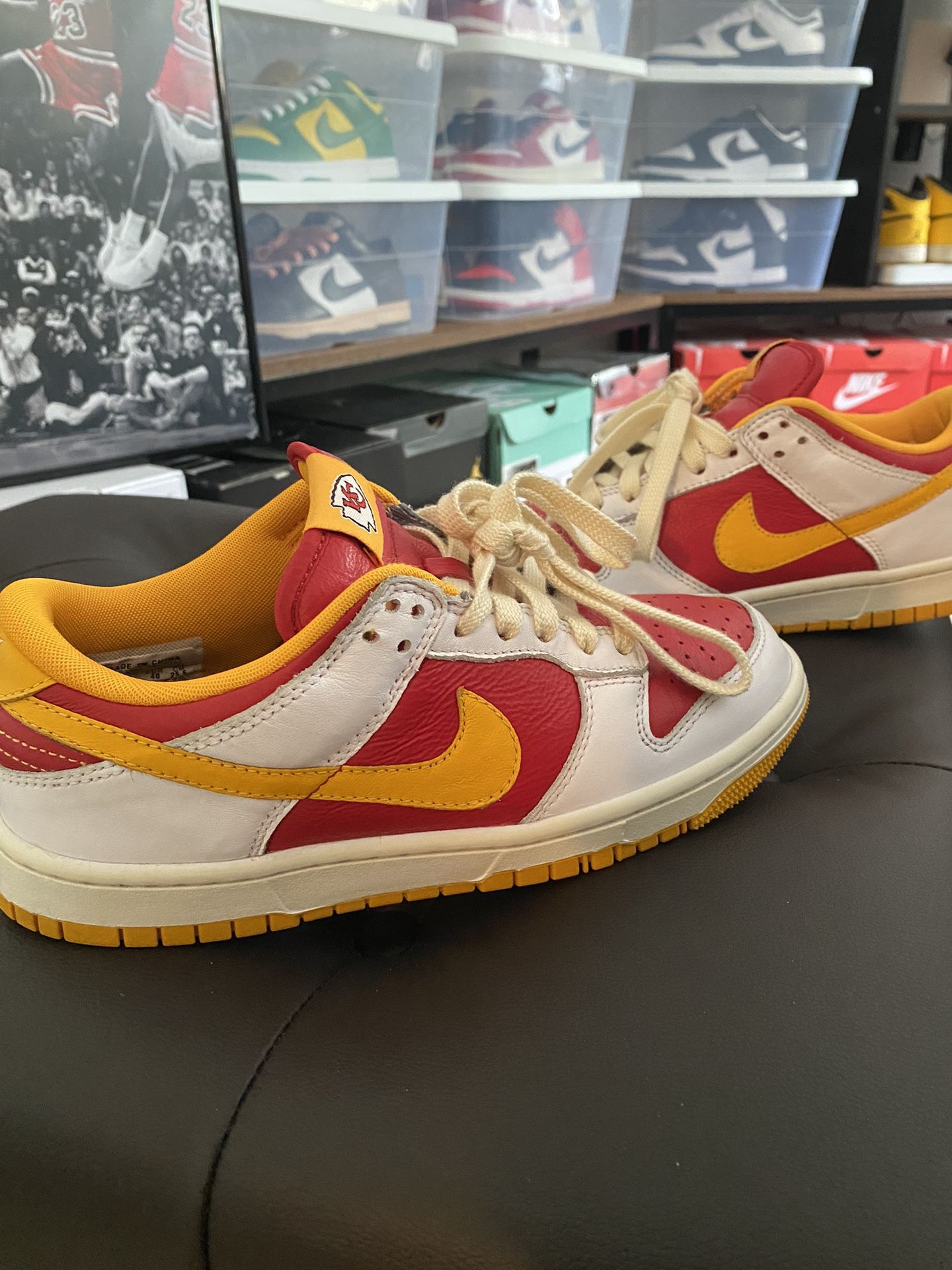 Nike Dunk Low Nike By You ID Sz 8 DS KC Chiefs Yellow Red Gum Bottom Kansas  City