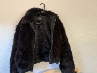 Express Black Faux Fur Zip-Up Jacket