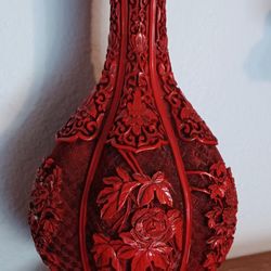1960's  Red Cinnabar Carved  Vase.