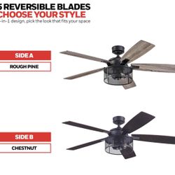 Industrial Style Indoor LED Ceiling Fan with Light, Remote Control, Dual Mounting Options, 5 Dual Finish Blades, Reversible Airflow - 50614-01 (Matte 