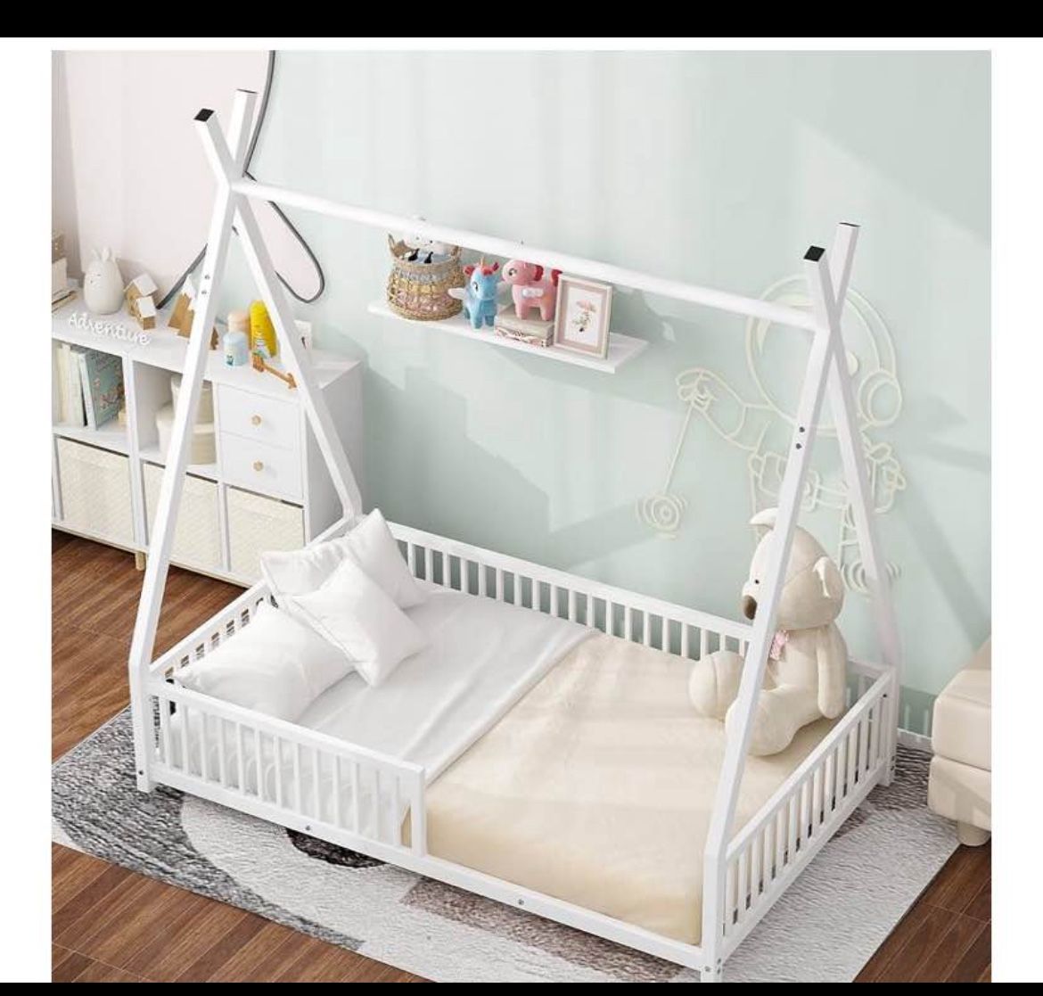 Modern White House Platform Bed Frame Twin