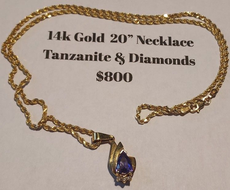 14k Gold Necklace Tanzenite & Diamonds