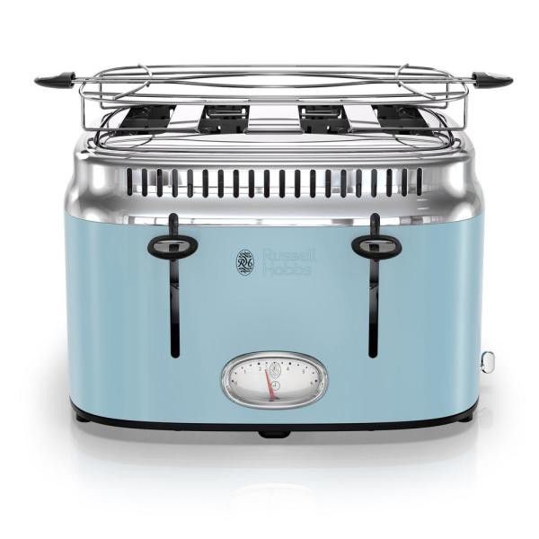 New Russell Hobbs Retro Style 4-Slice Heavenly Blue and Stainless Steel Toaster with Built-In Timer