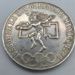 1968 Mexico 25 Pesos Silver Coin – Mexico City Olympics .720 Silver