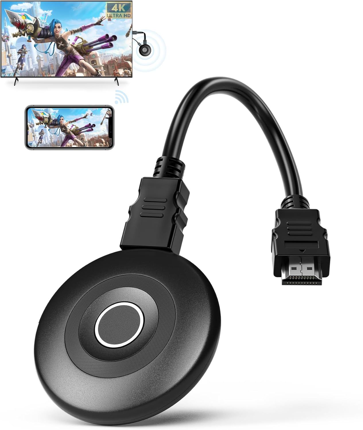 Wireless Display Adapter True 4K, 2.4G/5G WiFi HDMI Dongle, No Delay Screen Mirroring Video Audio Receiver for Phone Pad Cellphone Tablet Laptop PC iO