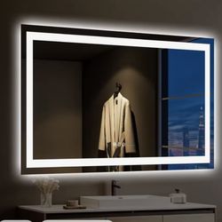LED MIRROR - 48” x 36” LED Touch Button Bathroom Vanity Mirror, Switchable Color LED with Defogger