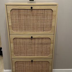 Angel Sar Rattan Shoe Cabinet with 3 Flip Drawers, 2 Layer Shoe
