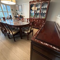 Chinese Vintage Rosewood & Pearl Dining Room 3 Piece Set.  Includes 8 Seat Dining Table, Buffet and China Cabinet.  Serious Inquiries Only