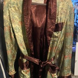 vintage 1960S Rayon JACQUARD Asian Landscape Patterned Men's Robe