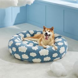 Donut Dog Beds Large Sized Dog - Round Pet Beds for Calming Puppy with Washable Cover, Orthopedic Modern Beds with Jacquard Shaggy Plush & Anti Slip B