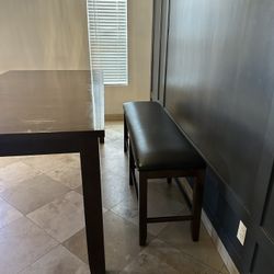Modern Dark Wood Dining Table with Bench 
