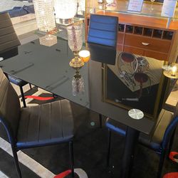 New 5Pcs Dining table / Black Glass Top 🌟😃