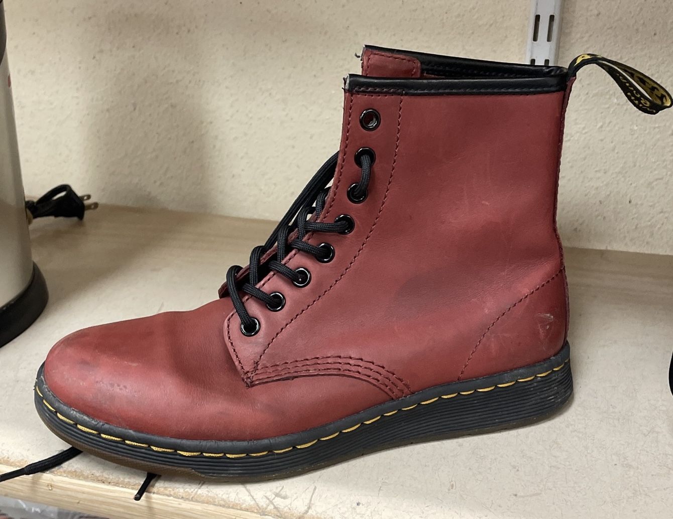 Dr Martens Newton Eye Leather Lite Boots Red Burgundy Women's