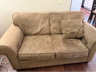 Olive green microfiber love seat from mayc’s