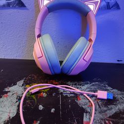 RAZER KRAKEN bluetooth wireless Kitty Cat Pink Light Up Headphones