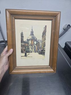 Framed Vintage European Street Scene Print