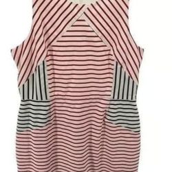 Slate & Willow Womens Striped Shift Dress Lined Knee Length Cotton Red Cream 14
