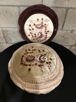 Vintage Round Satin Embroidered Pillows, Set of 2, Floral Pleated Boudoir Cushions