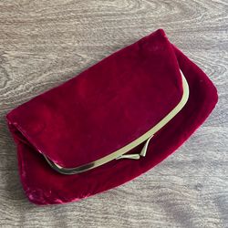 Vintage Red Soft Velvet Gold Brass Kisslock Closure Bifold Pouch Small Clutch