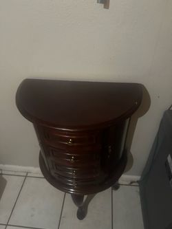 Dark Wood Demilune Accent Table with Drawers