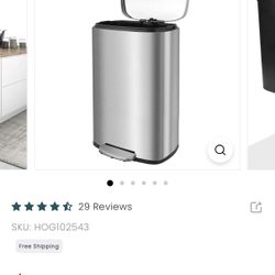 13.2 Gallon (50L) Step Trash Can Stainless Steel Garbage Bin with Removable Inner Bucket  