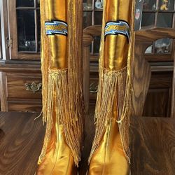 Los Angeles Chargers Cuce Gold Fringe Boots w/ Sequin Detail - Women Size 8 - NEW