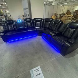 Black Power Recliner Sofa With LED And Cup Holder 