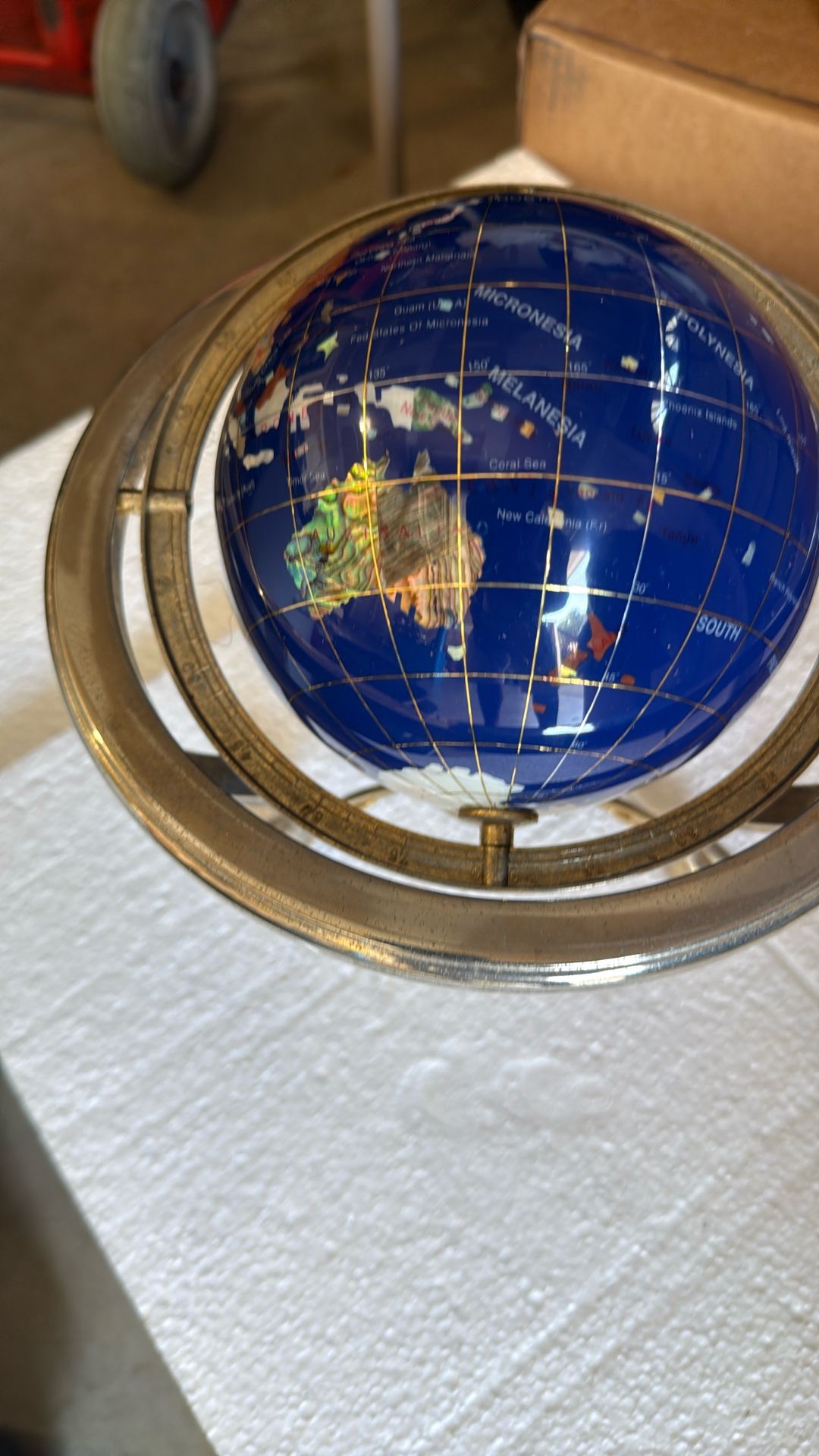 Vintage World Globe for Sale. $225.00 Not particularly sure of the finish.  Had this so long I considered it vintage. And I’m not sure where I got it 
